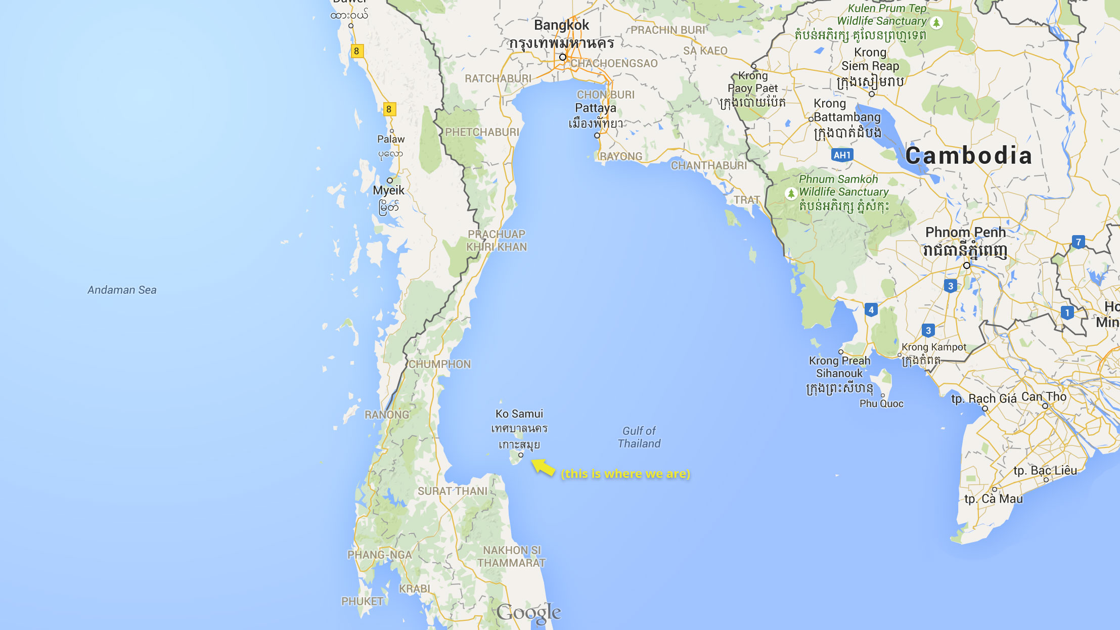 Koh Samui relative to Thailand