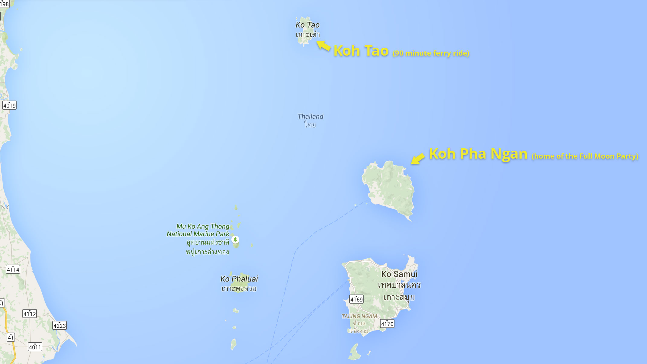 Koh Tao relative to Koh Samui